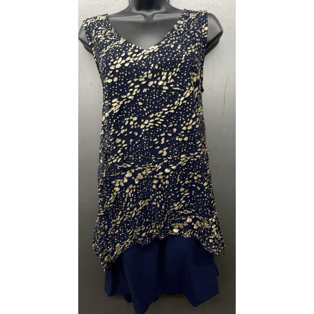 SLNY‎ Dress 12 Blue Gold Flecks Glitter Sheer Cocktail Party Evening Whimsygoth